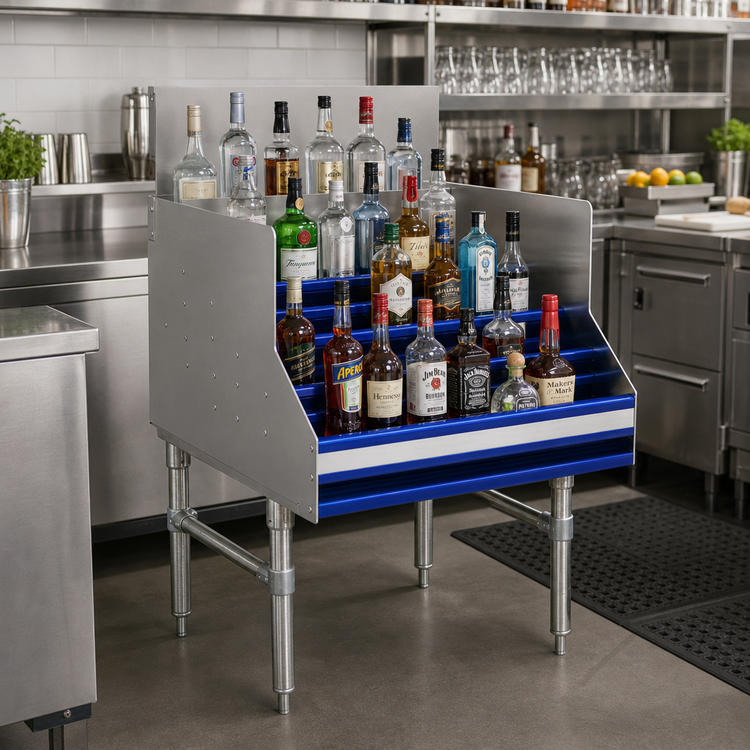 Product image #2 for Advance Tabco Prestige Supreme 5-Step Freestanding Stainless Steel Liquor Bottle Display Unit