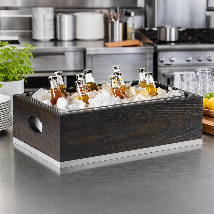 Product image #2 for Cal-Mil Cinderwood Rectangular Oak Wood Ice Housing with Clear Polycarbonate Pan and Condensation Liner