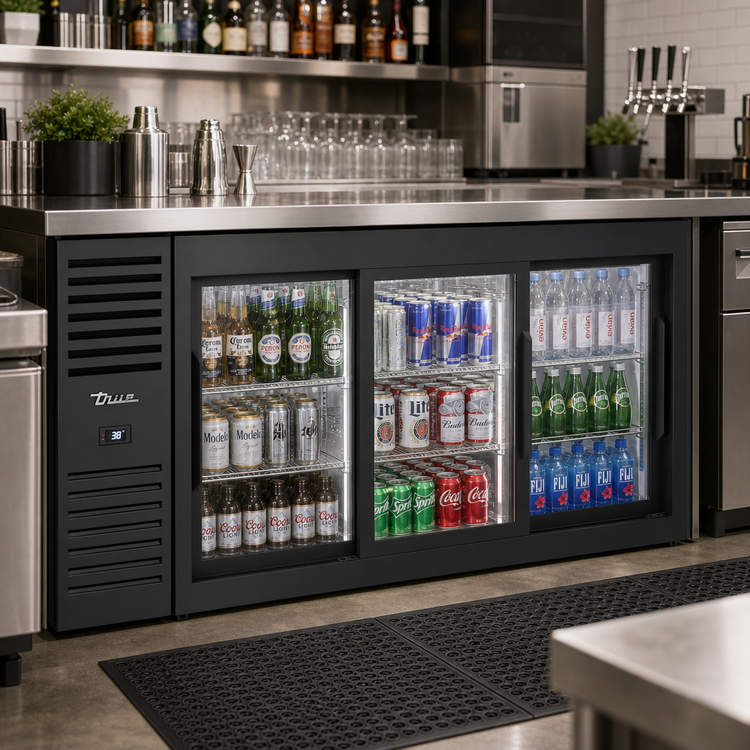 Product image #2 for True Premier Bar 72-Inch Three-Section Refrigerated Back Bar Cooler with Sliding Glass Doors