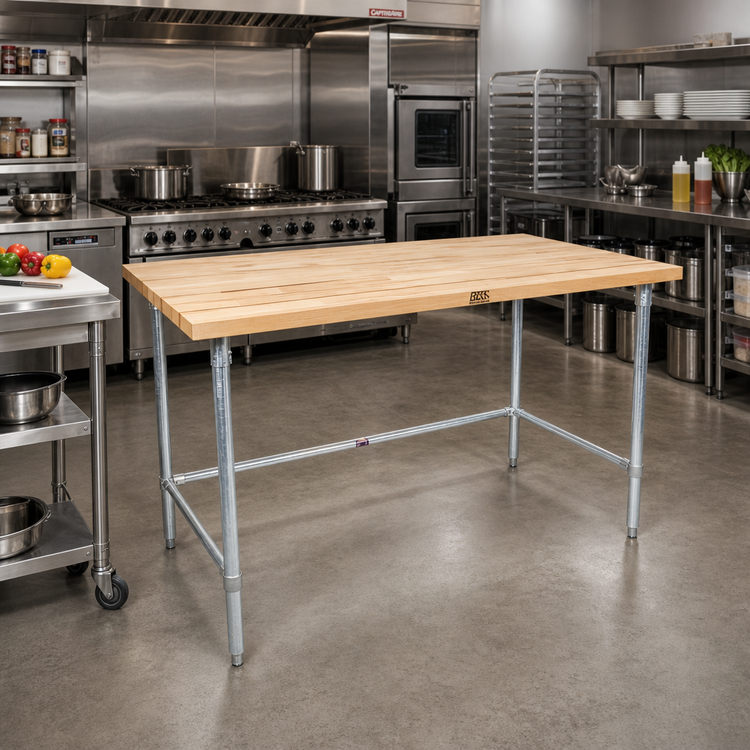 Product image #2 for BK Resources 72" x 36" Hard Maple Top Work Table with Galvanized Open Base