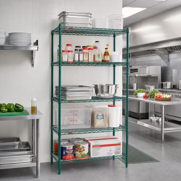 Product image #2 for Eagle Group Valu-Gard 5-Tier Wire Shelving Starter Unit, 36 x 24 x 86 Inches, Green Epoxy Finish