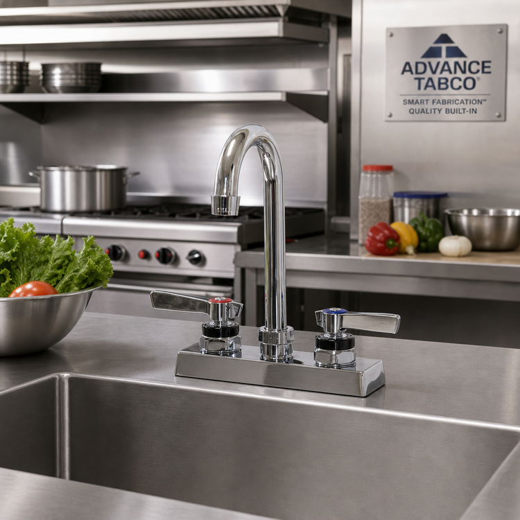 Product image #2 for Advance Tabco K-62 Lead-Free Deck-Mounted Manual Faucet with 3-1/2" Gooseneck Spout, 4" Centers
