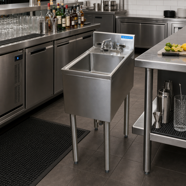 Product image #3 for BK Resources 12-Inch Wide Underbar Dump Sink with 10" x 14" Bowl, 4" Backsplash and Faucet