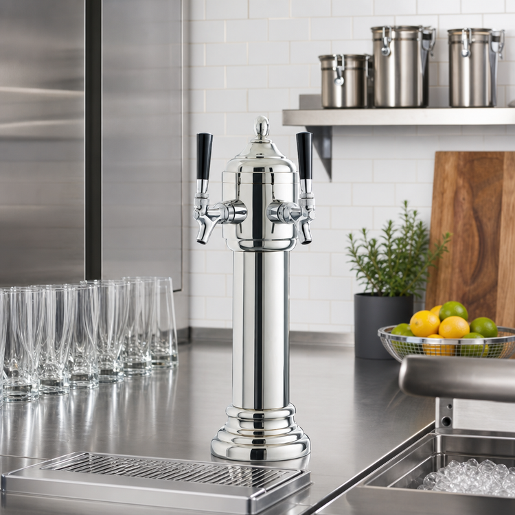 Product image #2 for Perlick Napoli 2-Faucet Glycol-Cooled Countertop Draft Beer Tower, Polished Chrome