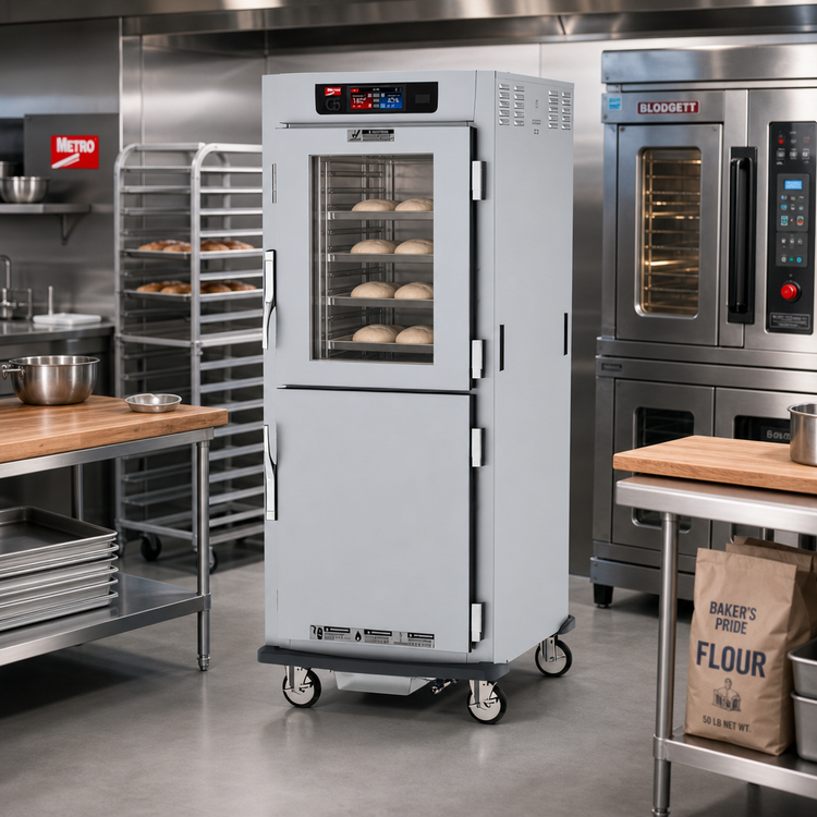 Product image #2 for Metro C5 9 Series Full-Height Mobile Pass-Thru Controlled Humidity Heated Holding and Proofing Cabinet with Solid & Glass Dutch Doors