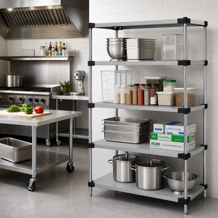 Product image #2 for Quantum 4-Shelf Solid Stainless Steel Shelving Starter Kit, 42 x 24 x 63 Inches