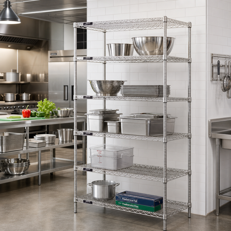 Product image #2 for Eagle Group 5-Tier Stationary Wire Shelving Starter Unit, 48W x 21D x 86H, Stainless Steel Finish