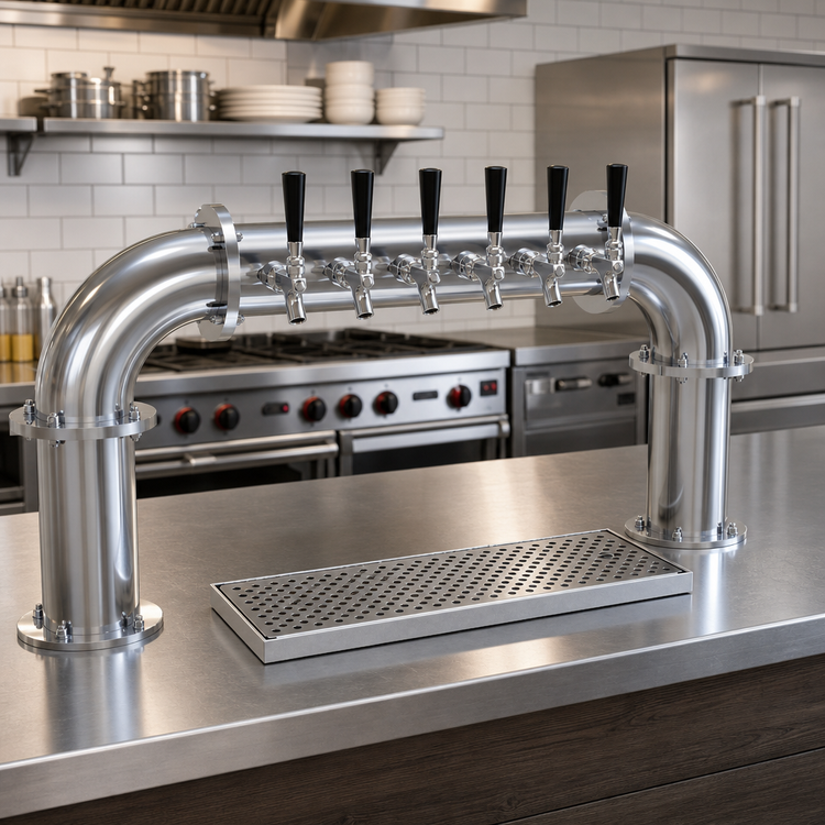 Product image #2 for Glastender 6-Faucet Stainless Steel Pipe Pass-Thru Air-Cooled Countertop Draft Dispensing Tower