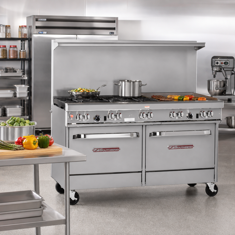 Product image #2 for Southbend Ultimate 60-Inch Gas Restaurant Range with 6 Star/Sauté Burners, Raised 24-Inch Griddle/Broiler and 2 Standard Ovens