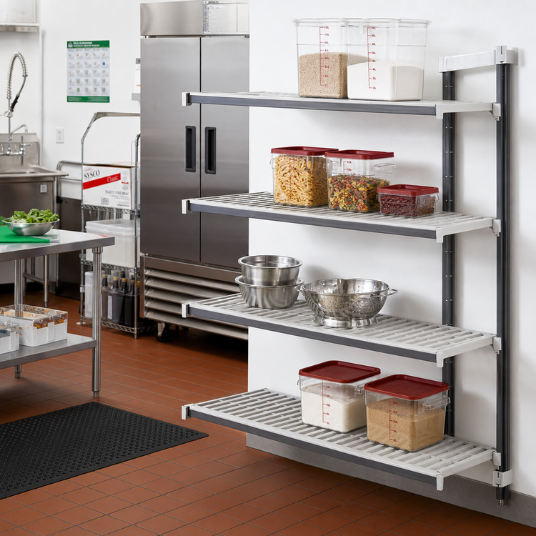 Product image #2 for Cambro Camshelving Elements XTRA 4-Tier Stationary Add-On Shelving Unit, 18 x 60 x 72 Inches, Vented, Speckled Gray