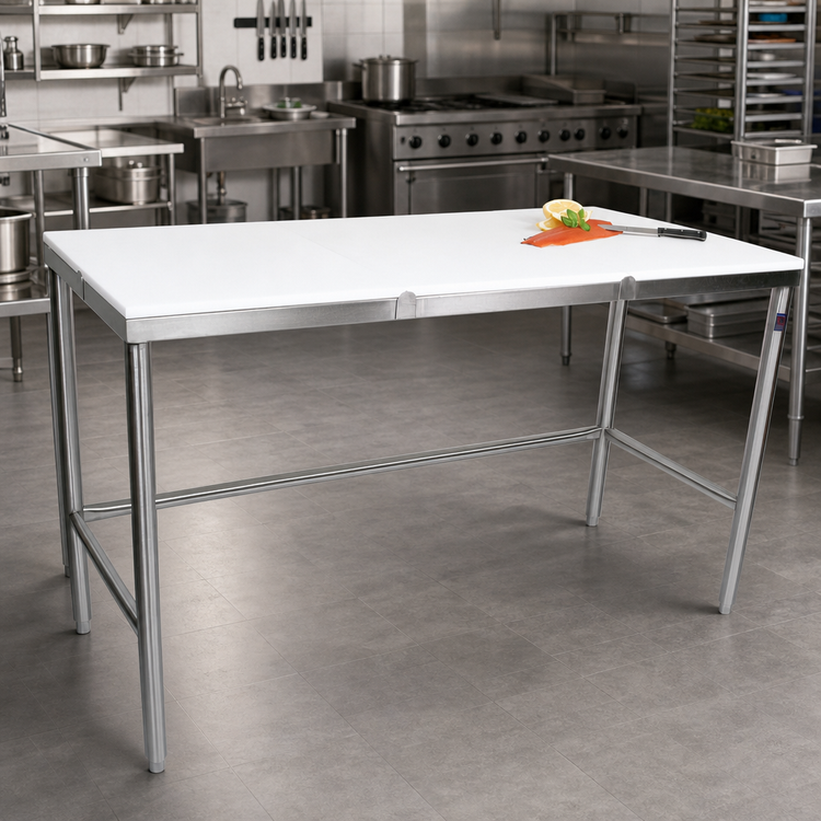 Product image #2 for John Boos 72 Inch x 30 Inch Reversible Poly Top Trimming Table with Stainless Steel Base