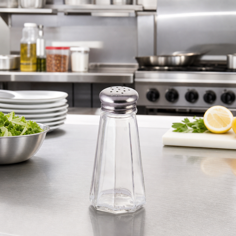 Product image #2 for Winco 3 oz Paneled Glass Salt and Pepper Shaker with Stainless Steel Mushroom Top
