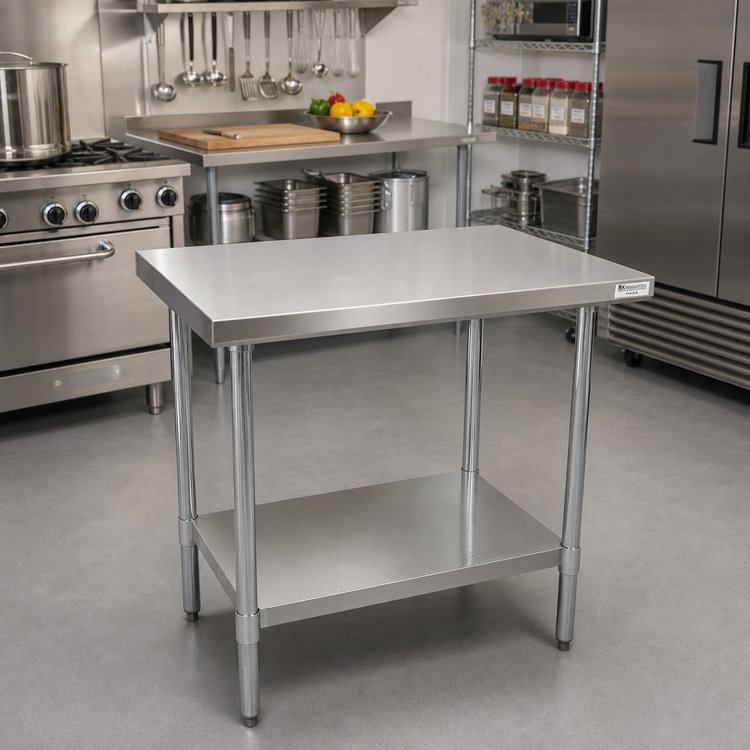 Product image #2 for BK Resources 30-Inch x 24-Inch 16-Gauge 304 Stainless Steel Flat Top Work Table with Undershelf