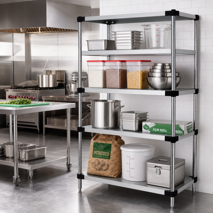 Product image #2 for Quantum 4-Shelf Solid Stainless Steel Shelving Starter Kit, 48"W x 21"D x 74"H