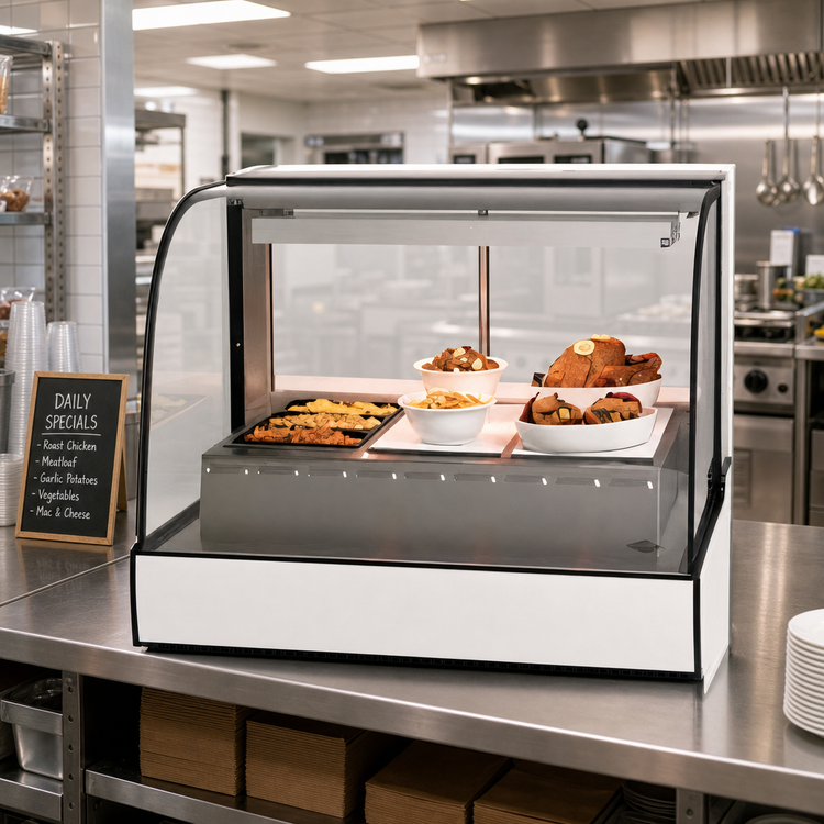 Product image #2 for Federal Industries Curved Glass Heated Deli Case, 50.13-Inch 3-Well Wet/Dry Heat