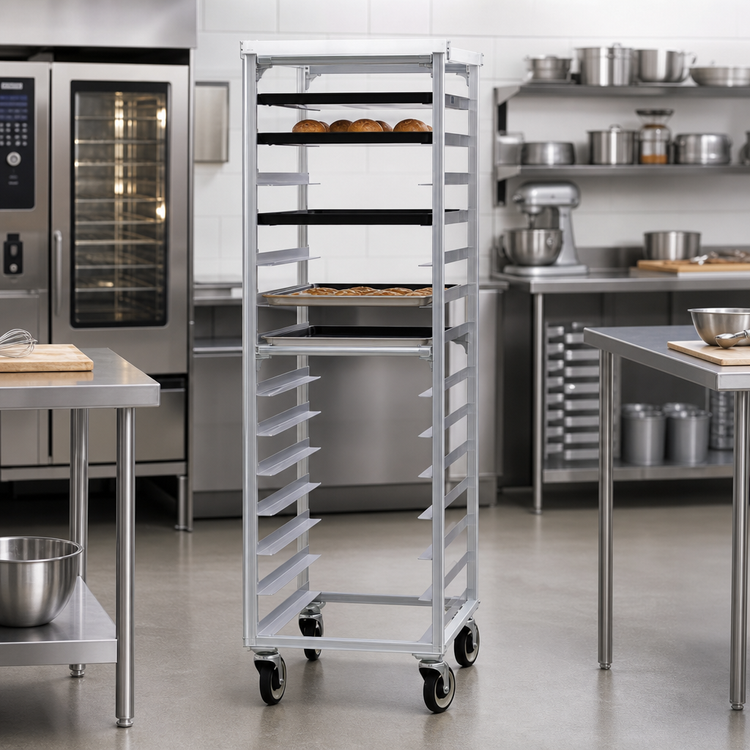 Product image #2 for New Age Mobile Full-Height End-Loading Aluminum Bun Pan Rack, 15-Pan Capacity
