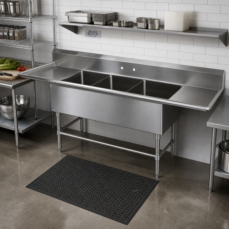 Product image #2 for John Boos Pro-Bowl 3-Compartment Sink with Left and Right Drainboards, 14-Gauge Stainless Steel, Floor Model