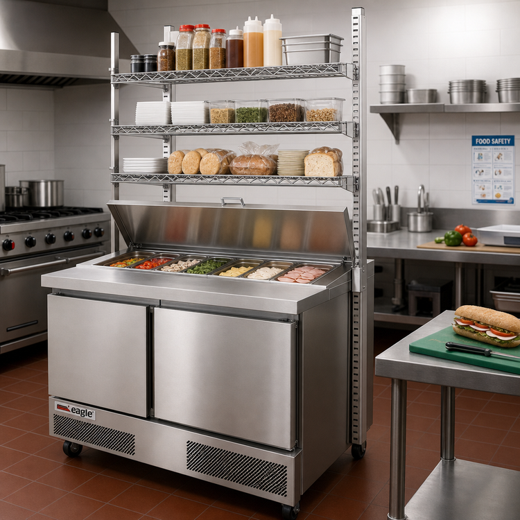 Product image #2 for Eagle Group 36-Inch Sandwich Prep Station with 3 Adjustable Wire Overshelves
