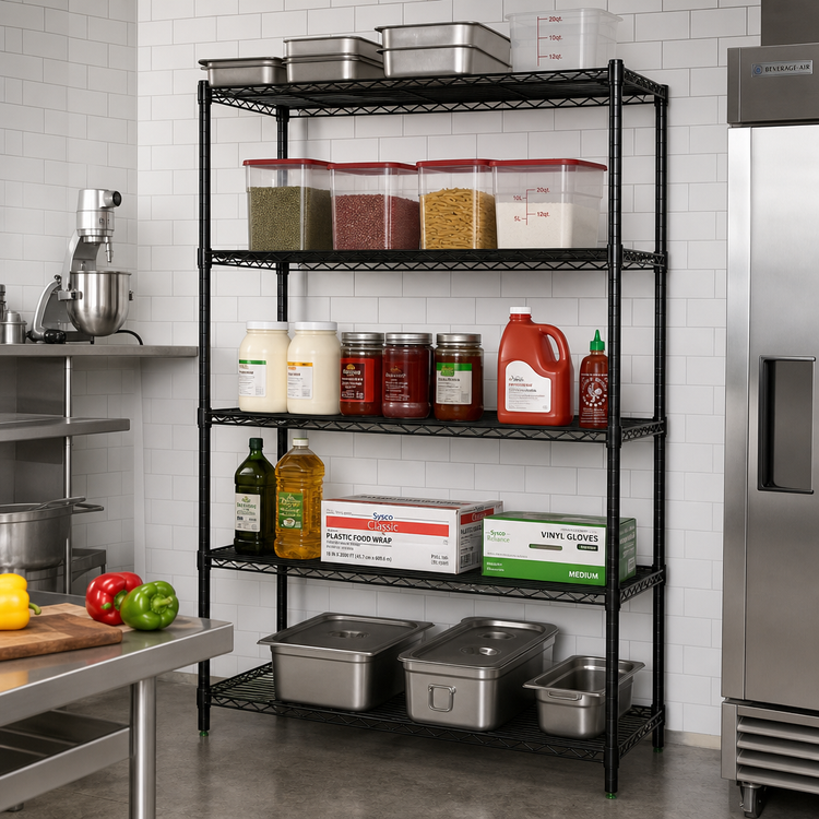 Product image #2 for Quantum 5-Shelf Wire Shelving Starter Kit, 48 x 14 x 74 Inches, Black Epoxy Antimicrobial Finish