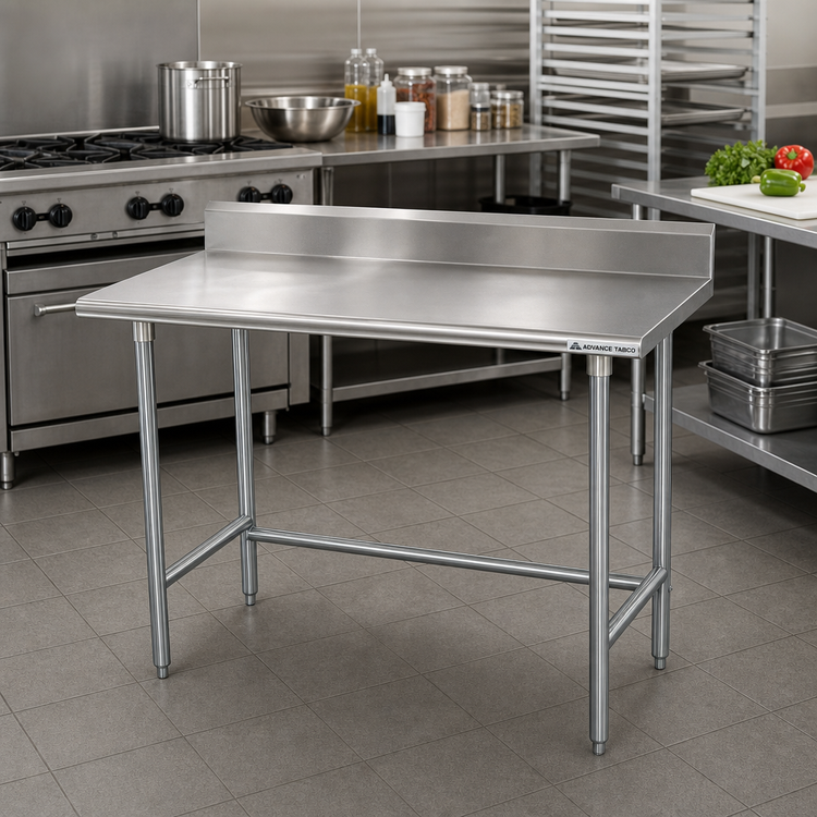 Product image #2 for Advance Tabco Special Value Series 48 x 24 Inch Open Base Stainless Steel Work Table with 5-Inch Backsplash