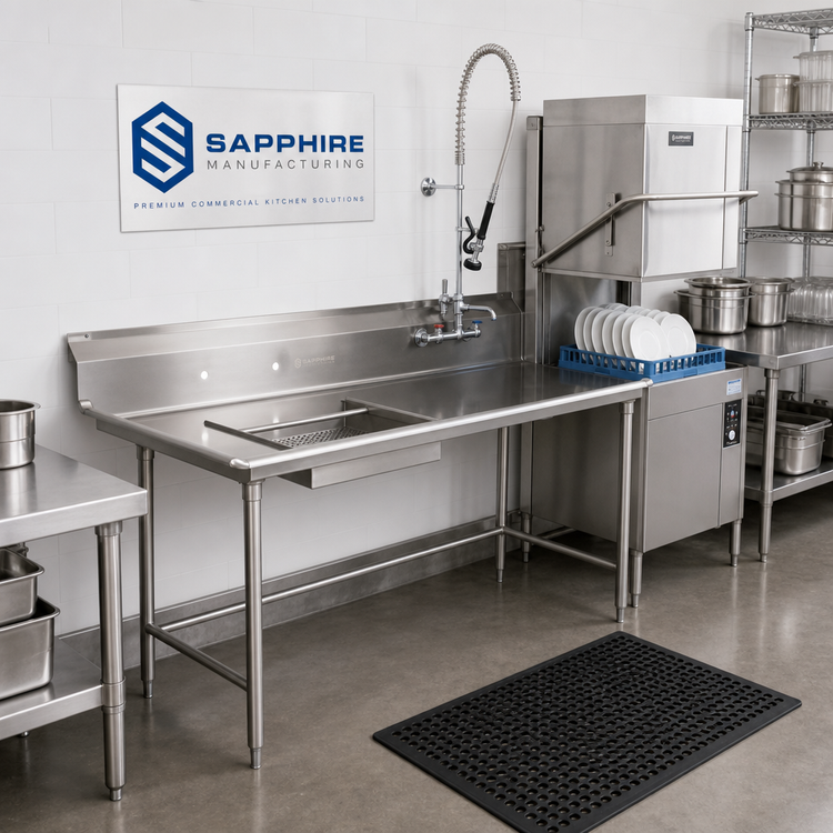 Product image #2 for Sapphire Manufacturing 84 Inch Straight Stainless Steel Soiled Dishtable with Right-to-Left Operation and Pre-Rinse Sink