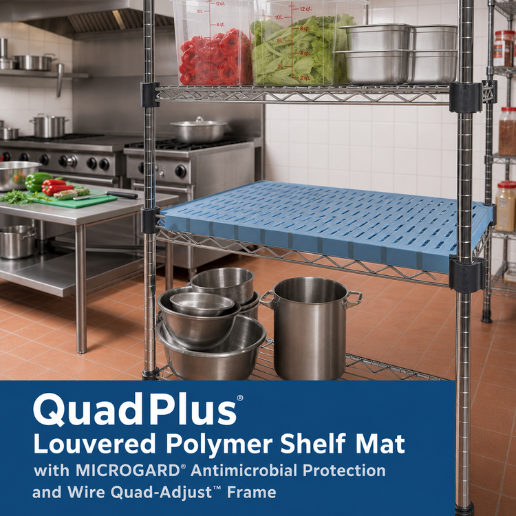 Product image #2 for QuadPlus Louvered Polymer Shelf Mat with MICROGARD Antimicrobial Protection and Wire Quad-Adjust Frame, 42 x 21 Inches, Blue