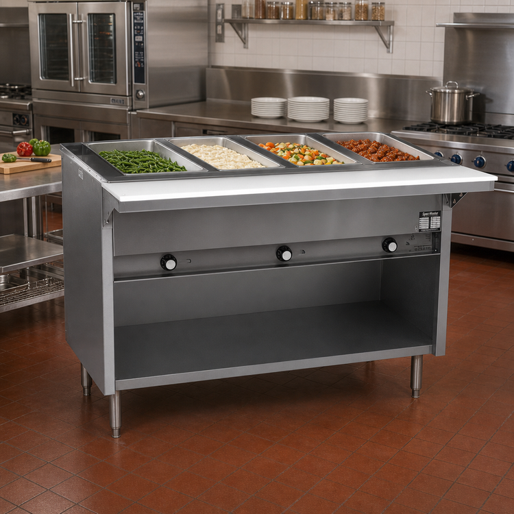 Product image #2 for Spec-Master HT4CB-240-3 4-Well Electric Hot Food Table with Enclosed Base and Cutting Board