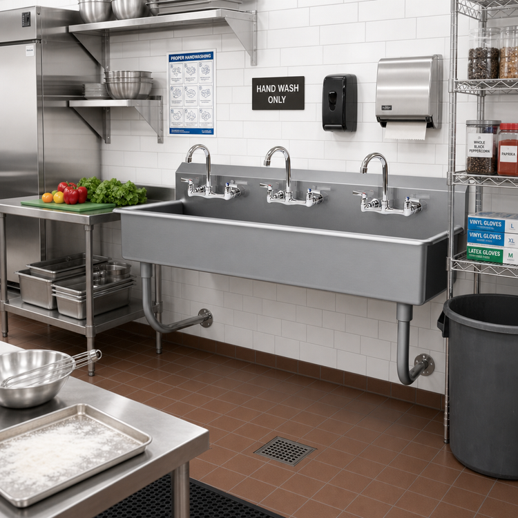 Product image #2 for Wall-Mounted 3-Station Multiwash Hand Wash Sink with 3 Gooseneck Faucets, 60 Inch