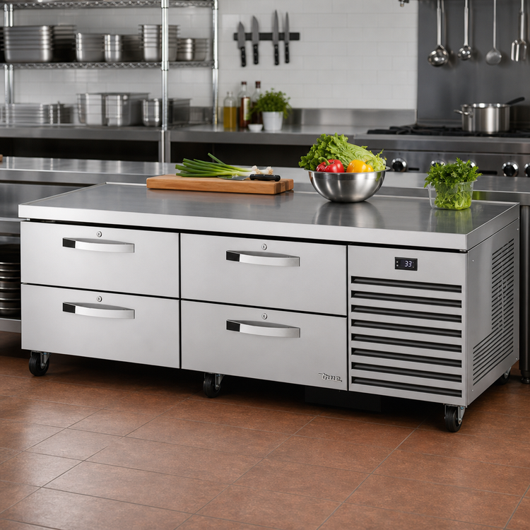 Product image #2 for True 79-1/4 Inch Refrigerated Chef Base with 4 Locking Drawers and Stainless Steel Top