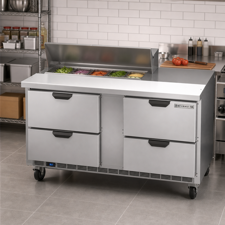 Product image #3 for Beverage-Air Two-Section Sandwich Prep Table Refrigerator, 60-Inch, 4 Drawers, 10-Pan Top