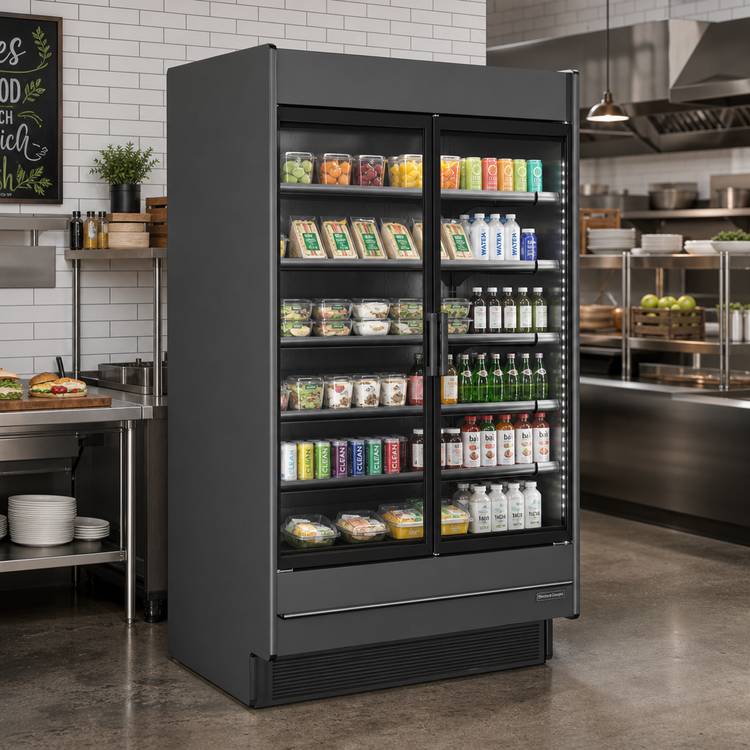 Product image #2 for Structural Concepts Fusion Self-Service Doored Reach-In Front Remote DX Refrigerated Display Case with 2 Front Swinging Glass Doors