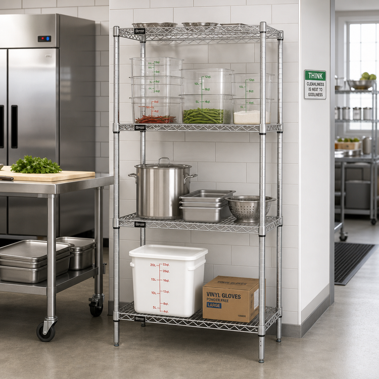 Product image #2 for Quantum Chrome-Plated Wire Shelving Starter Kit, 30 x 21 x 63 Inches, 4-Shelf Stationary Unit