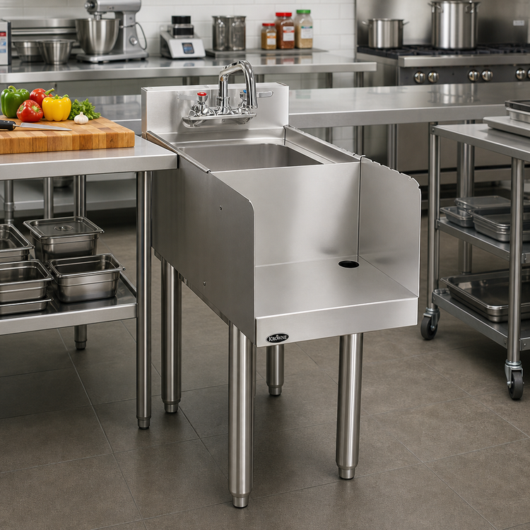 Product image #2 for Krowne Silver Series 12-Inch x 22.5-Inch Freestanding Blender Dump Sink with Recessed Step and Faucet