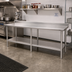 Thumbnail image #2 for Eagle Group Budget Series 120-Inch W x 30-Inch D 430 Stainless Steel Work Table with 4-1/2-Inch Backsplash and Undershelf