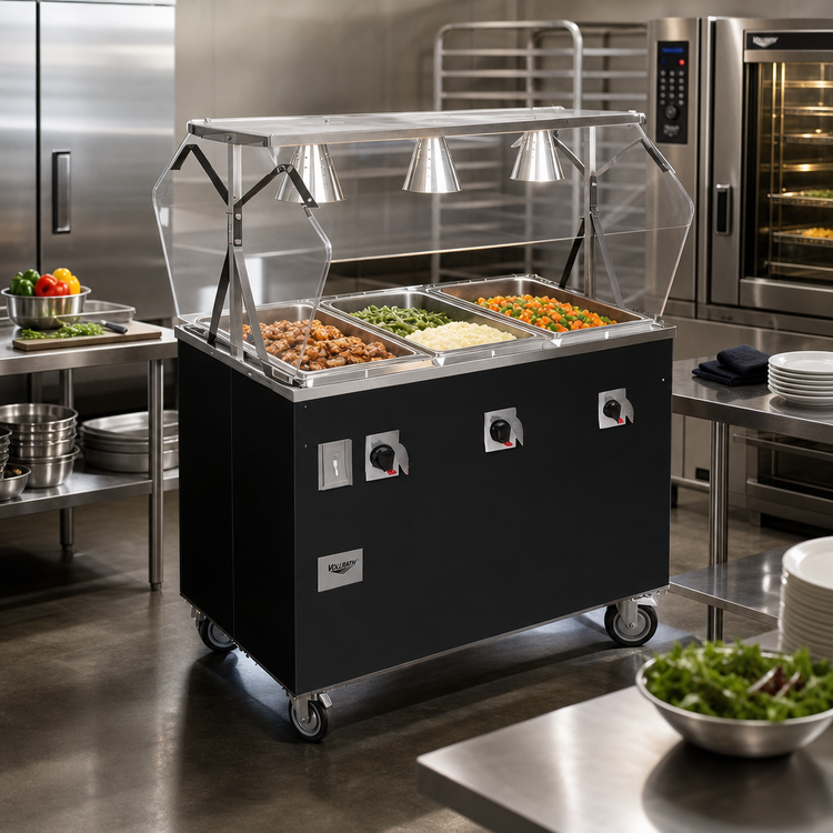 Product image #2 for Vollrath 2-Series Affordable Portable Deluxe 4-Well Mobile Hot Food Station with Breath Guard and Lights