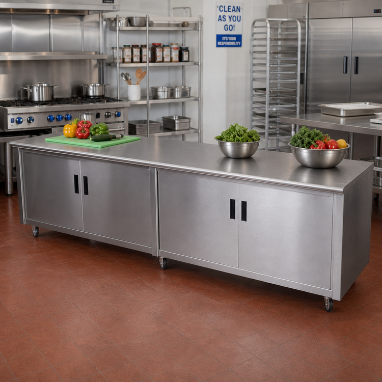 Product image #2 for Advance Tabco 120" x 36" Enclosed Stainless Steel Work Table with Cabinet Base and Hinged Doors
