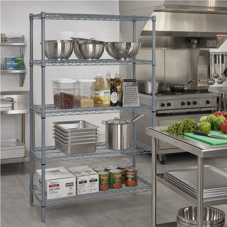 Product image #2 for Quantum 60"W x 30"D x 74"H Gray Epoxy Antimicrobial Wire Shelving Starter Kit, 600-800 lb Capacity