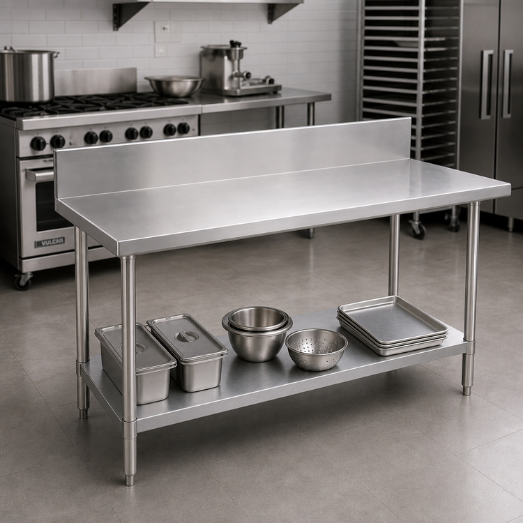 Product image #2 for Advance Tabco 60" x 36" 14 Gauge 304 Stainless Steel Work Table with 10" Backsplash and Galvanized Undershelf