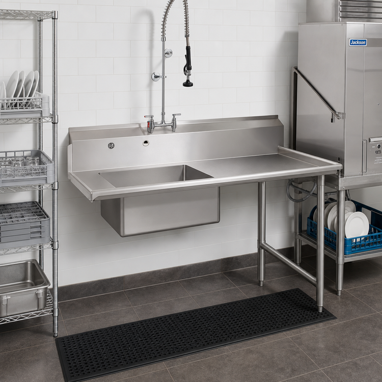 Product image #2 for John Boos Pro-Bowl Straight Stainless Steel Soiled Dishtable with Pre-Rinse Sink Bowl, 120" x 30", Right-to-Left Operation