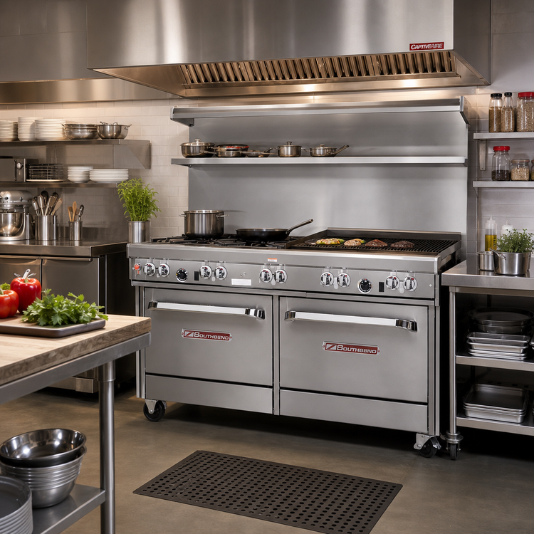 Product image #2 for Southbend Ultimate 60-Inch Gas Restaurant Range with 6 Burners, 24-Inch Charbroiler and 2 Convection Ovens