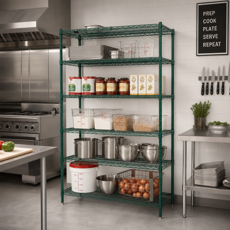 Product image #2 for Redipak 5-Tier Stationary Wire Shelving Unit, 60W x 24D x 63H, Green Epoxy Finish