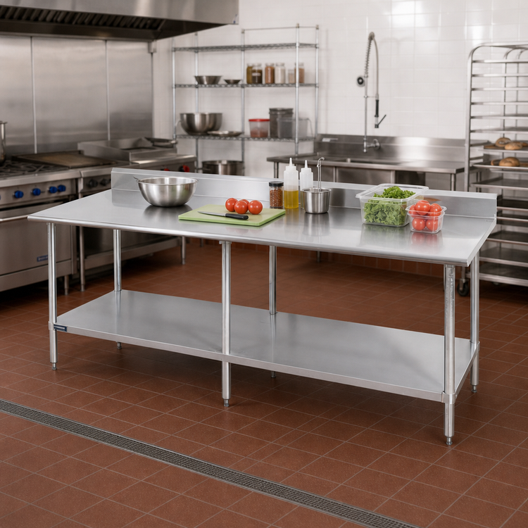 Product image #2 for Sapphire Manufacturing 120-Inch x 30-Inch Stainless Steel Work Table with 5-Inch Backsplash and Adjustable Undershelf