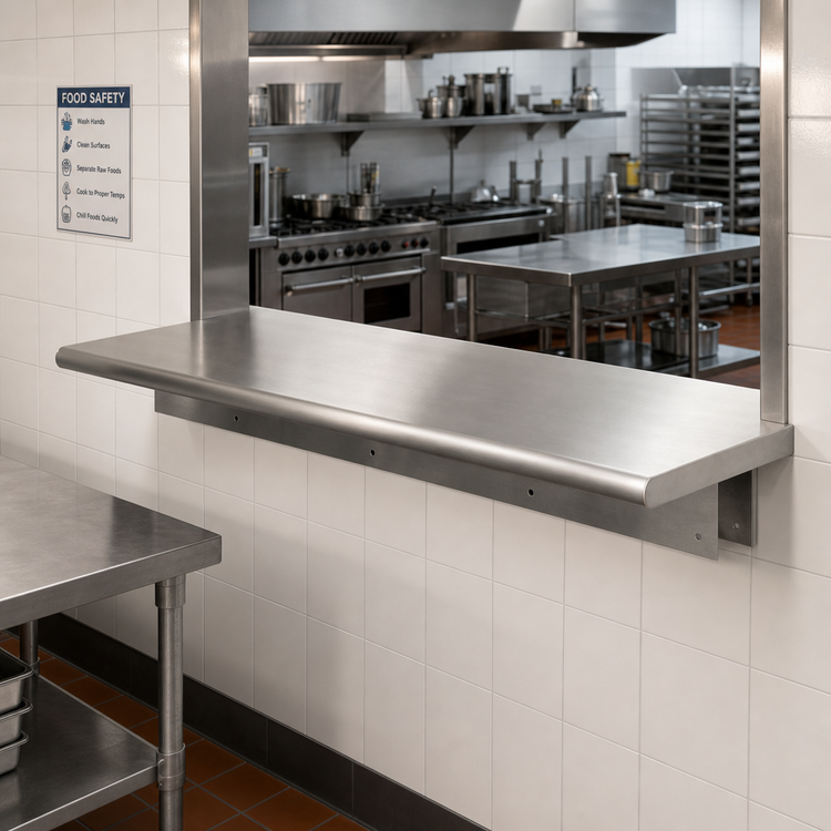 Product image #2 for BK Resources 108-Inch x 18-Inch Stainless Steel Pass-Through Shelf, 5-Inch Wall Thickness
