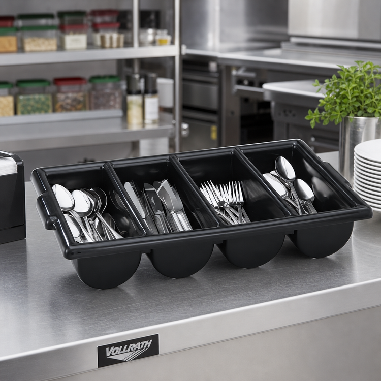 Product image #2 for Vollrath Black Plastic 4-Compartment Cutlery Dispenser/Box