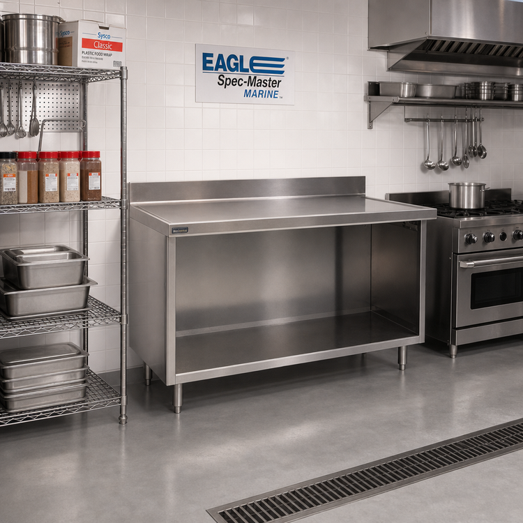 Product image #2 for Eagle Spec-Master Marine Counter Edge Open Front Work Table, 120 x 24 Inches, 14/304 Stainless Steel Top