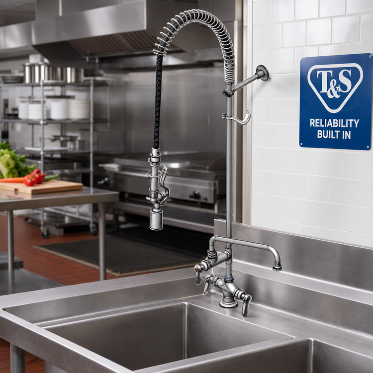 Product image #2 for T&S Brass EasyInstall Single Hole Deck Mount Pre-Rinse Unit with 12 Inch Swing Nozzle and 1.07 GPM Spray Valve