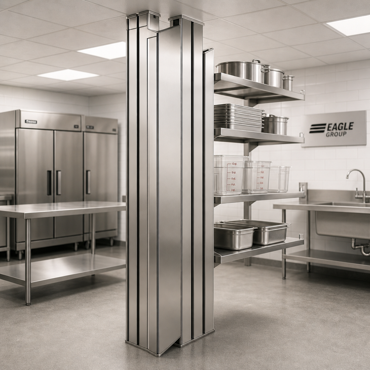 Product image #2 for Eagle Group Back-to-Back Stainless Steel Upright Assembly for Cantilevered Shelving, 60 Inch High, Floor-to-Ceiling Mount
