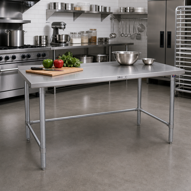 Product image #2 for John Boos Stallion Open Base Stainless Steel Work Table, 120 x 30 Inches, 1-1/2 Inch Rear Up-Turn