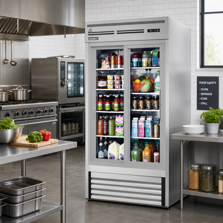 Product image #2 for Everest Refrigeration EMGR33-SS 2-Section Glass Door Merchandiser Refrigerator, 33 Cu. Ft., Sliding Doors, Stainless Steel