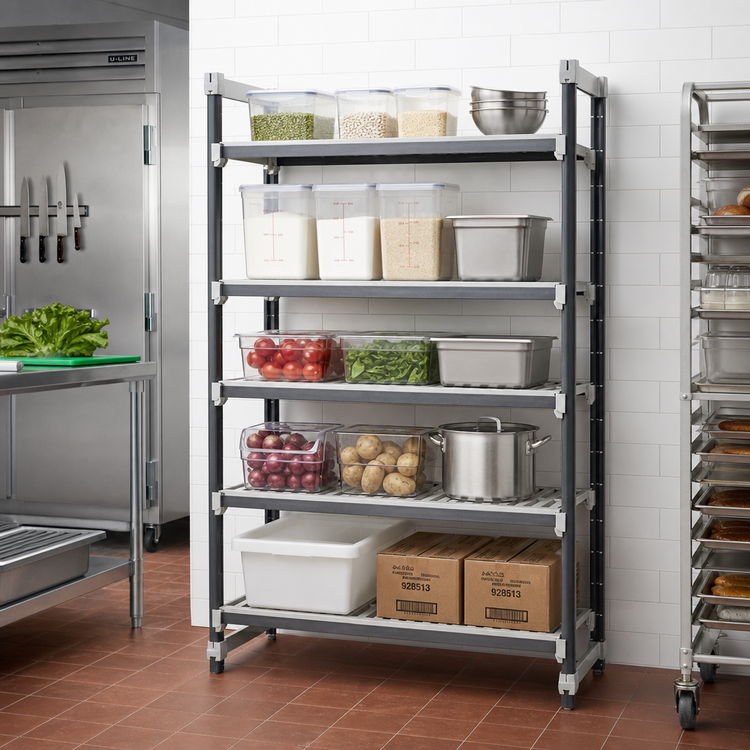 Product image #2 for Cambro Camshelving Elements XTRA 5-Tier Stationary Starter Unit, 24-Inch Deep x 42-Inch Long x 64-Inch High, Vented, Speckled Gray